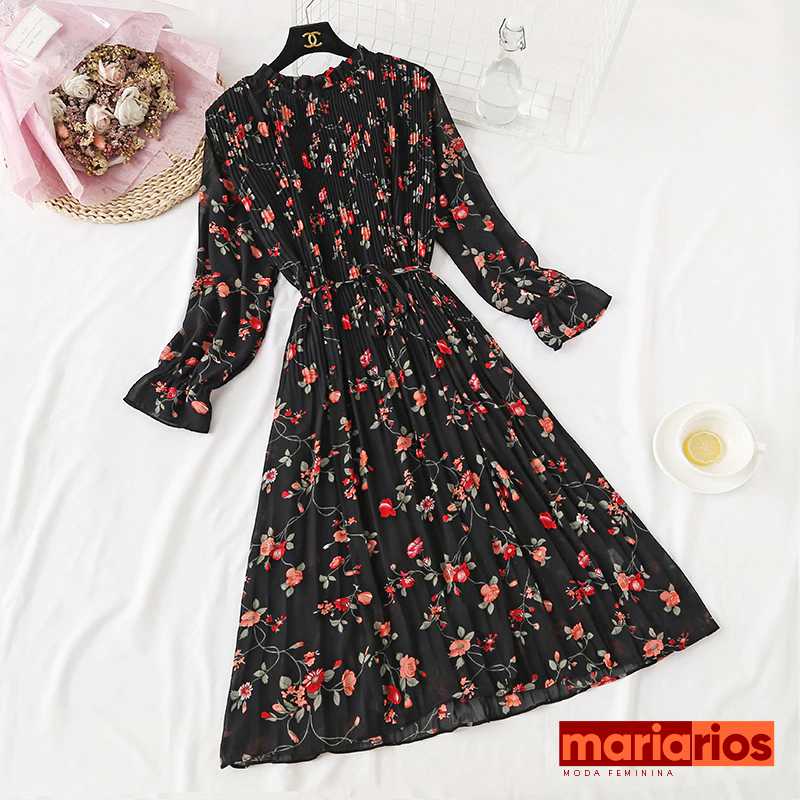 Vestido Maria Joaquina - Floral Preto