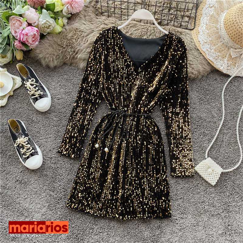 Vestido Maria Luara - Paetê Dourado