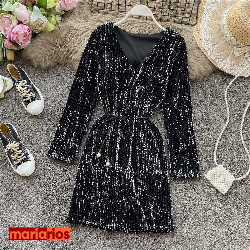 Vestido Maria Luara - Paetê Azul