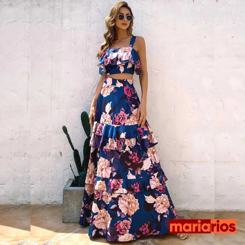 Conjunto Maria Claudia - Azul Estampado