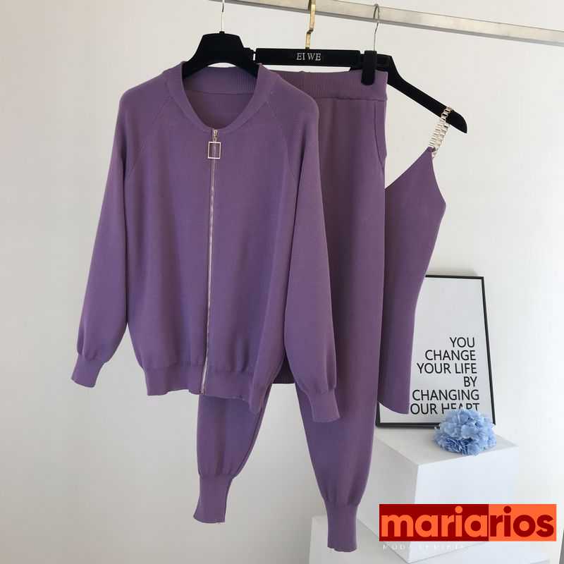 Conjunto de Tricot Maria Cristina - 3 Peças - Roxo