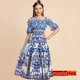 Vestido Maria Leila - Azulejo - Azul