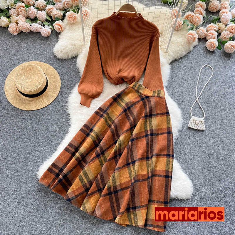 Conjunto Maria Matilda - Xadrez - Caramelo