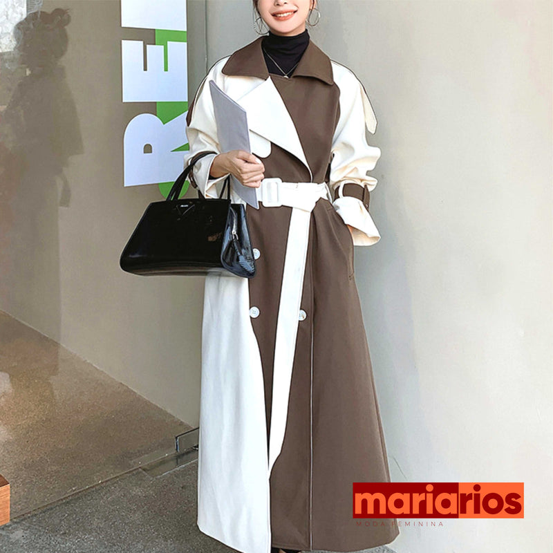 Sobretudo Maria Milena - Trench Coat - Marrom e Branco