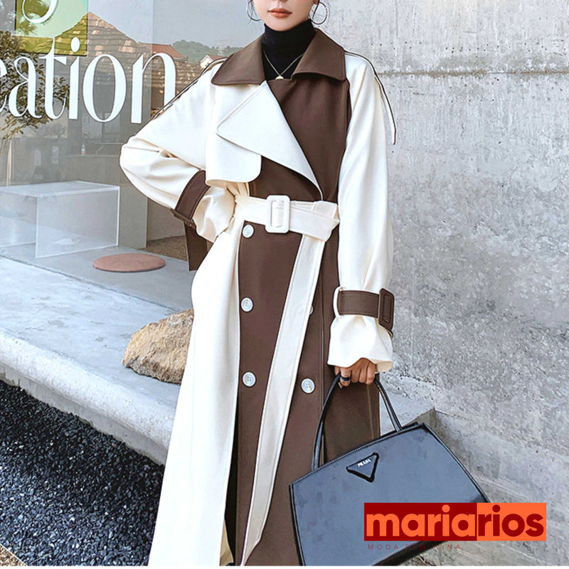 Sobretudo Maria Milena - Trench Coat - Marrom e Branco