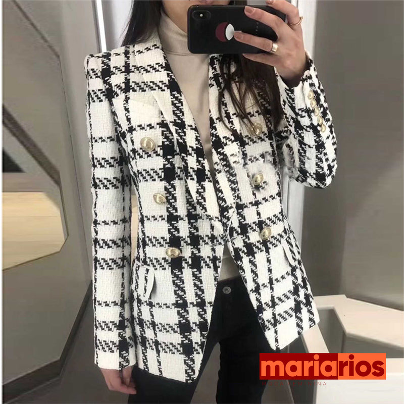 Blazer Maria Mirza - Xadrez - Preto e Branco