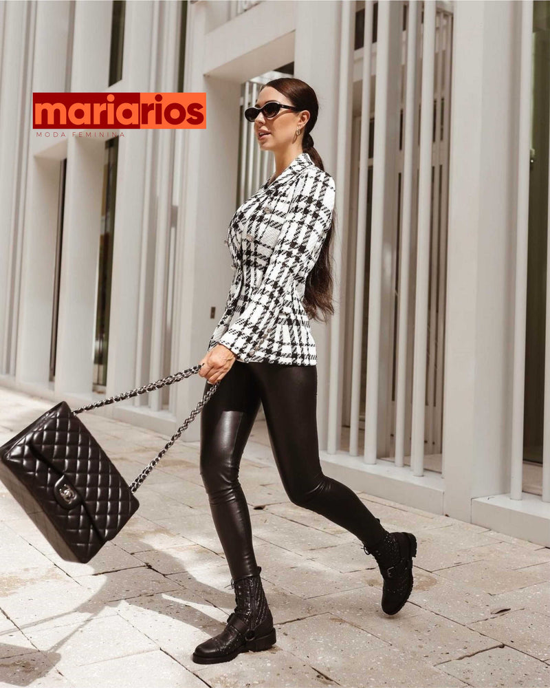 Blazer Maria Mirza - Xadrez - Preto e Branco